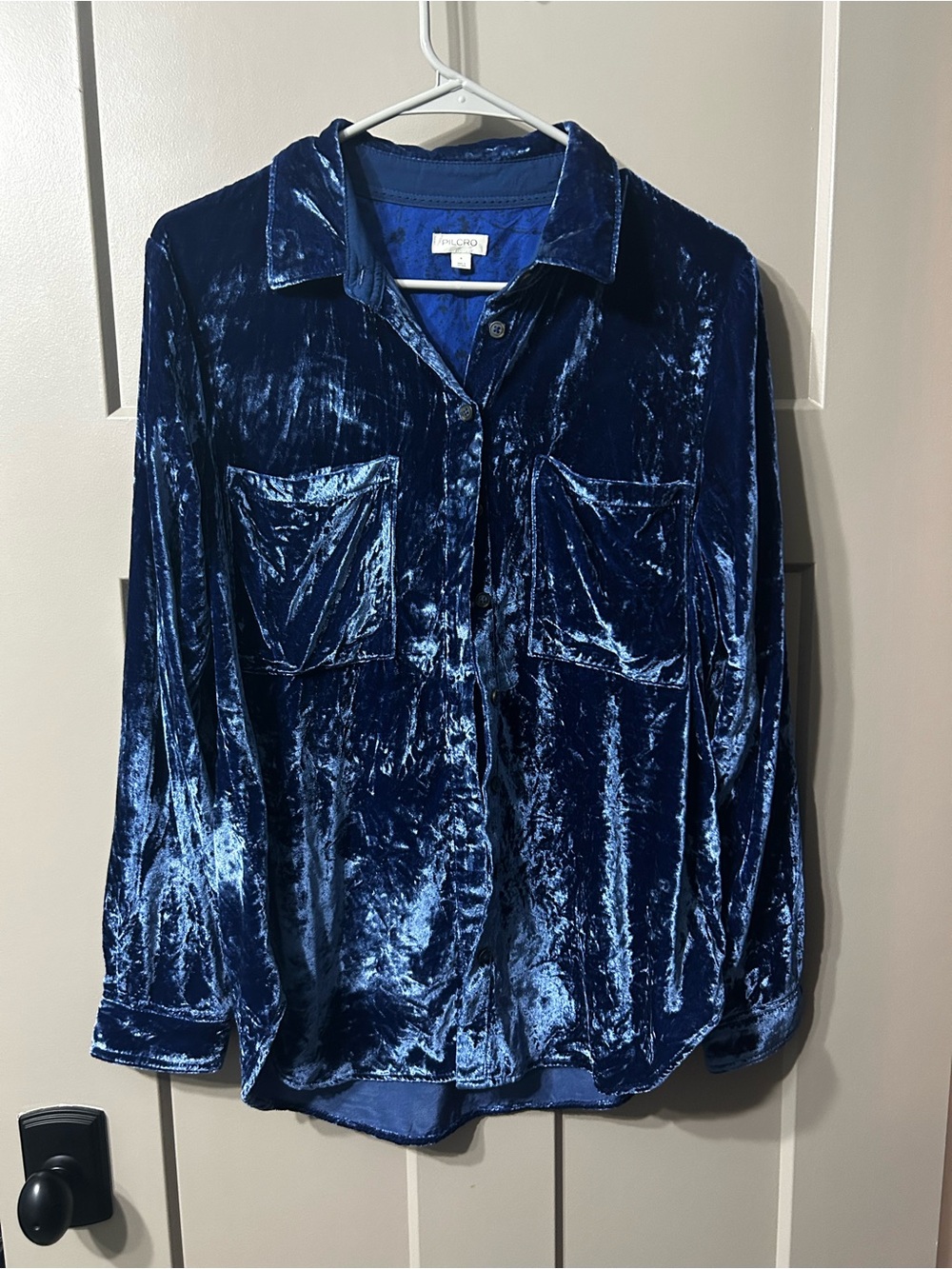 Pilcro Hadley Velvet Relaxed Buttondown Shirt from Anthropologie navy blue